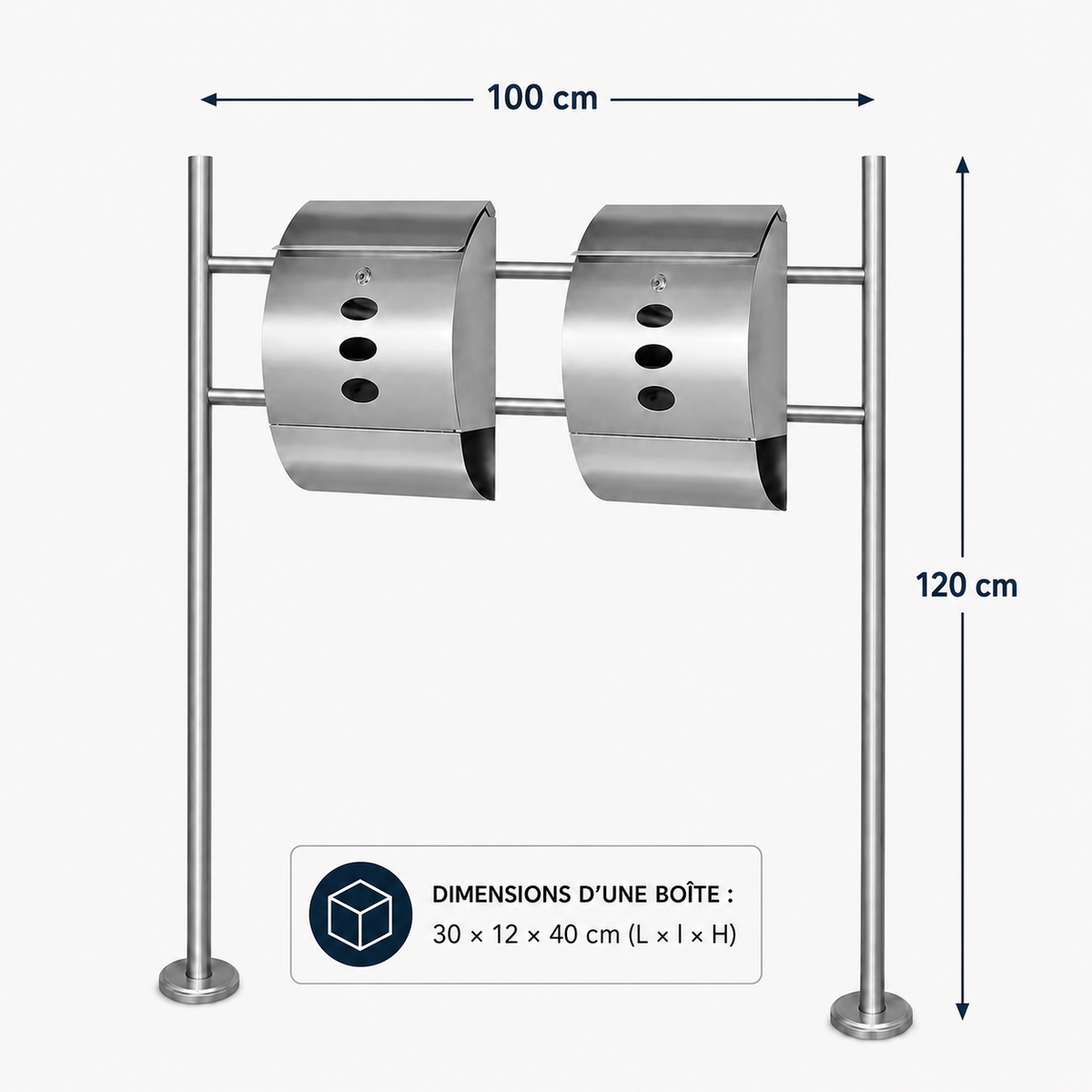 Double boîte aux lettres sur support en acier inoxydable | Colivance